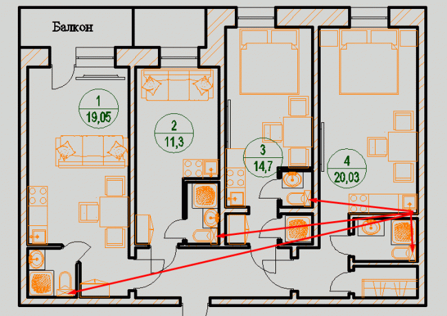 În drenaj investremonte din coloană totală are loc în fiecare cameră a apartamentului.