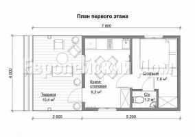 4x8 casa finlandeză pentru zonele înguste, cu o toaletă în dormitor